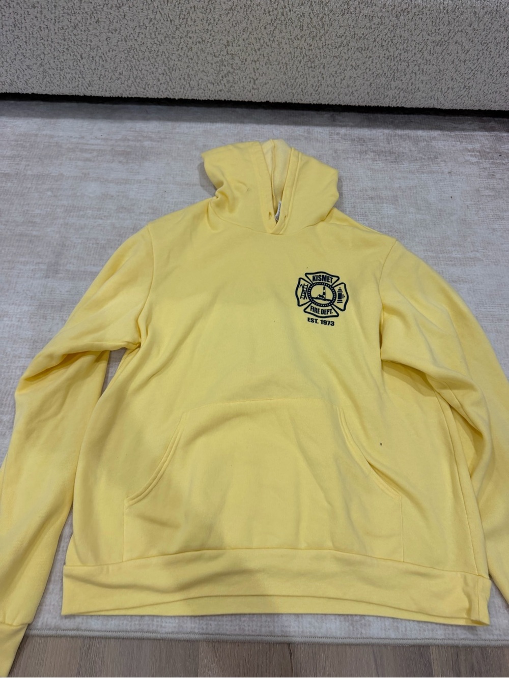 Yellow Hooded Men's Sweatshirt with Chest Emblem